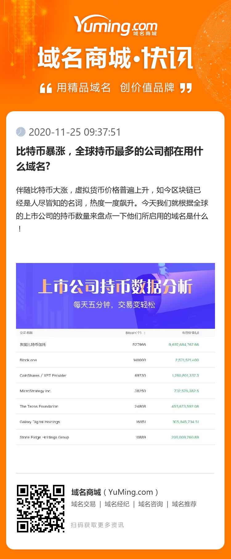 比特币暴涨，全球持币最多的公司都在用什么域名?