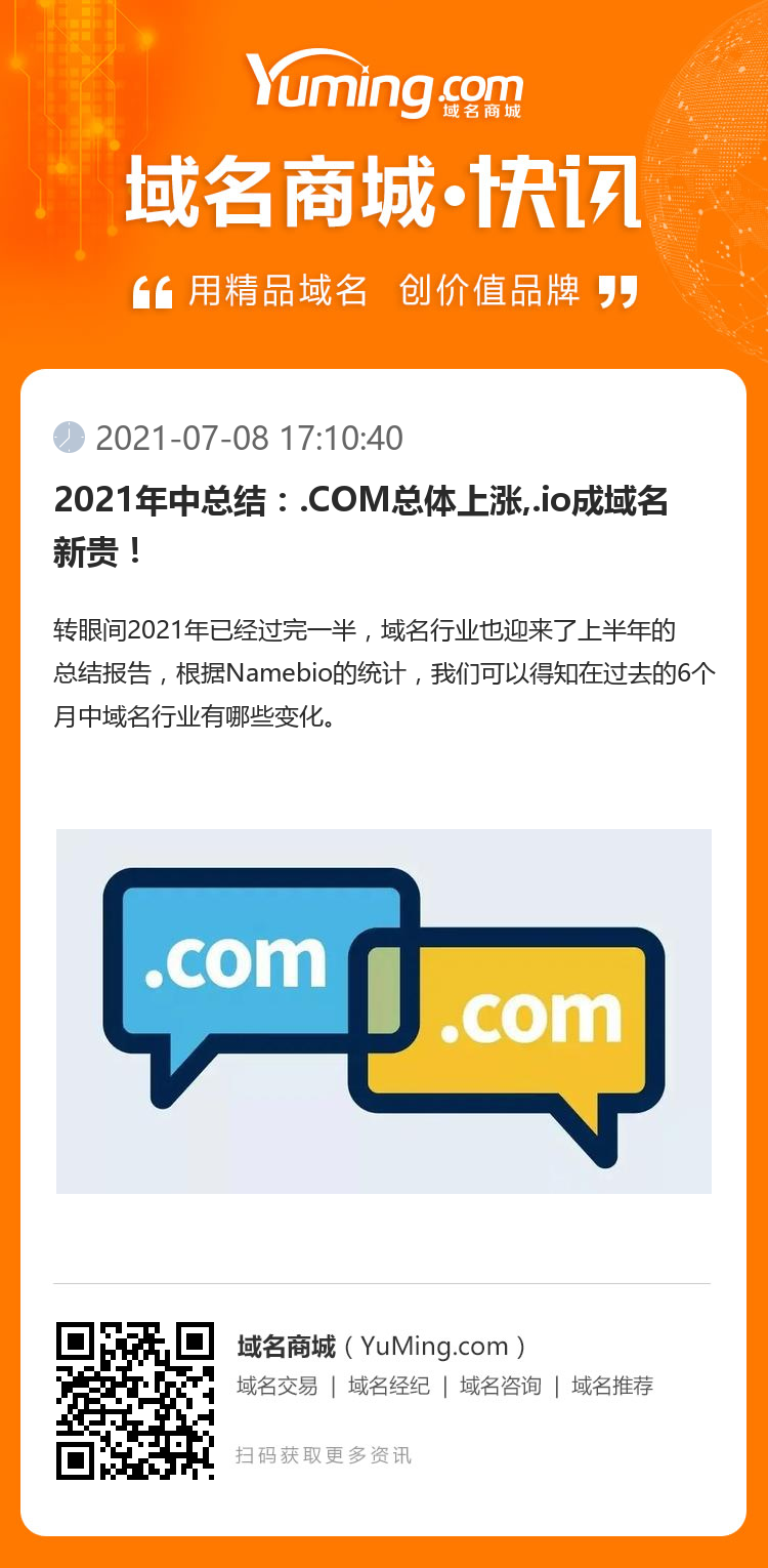 2021年中总结：.COM总体上涨,.io成域名新贵！