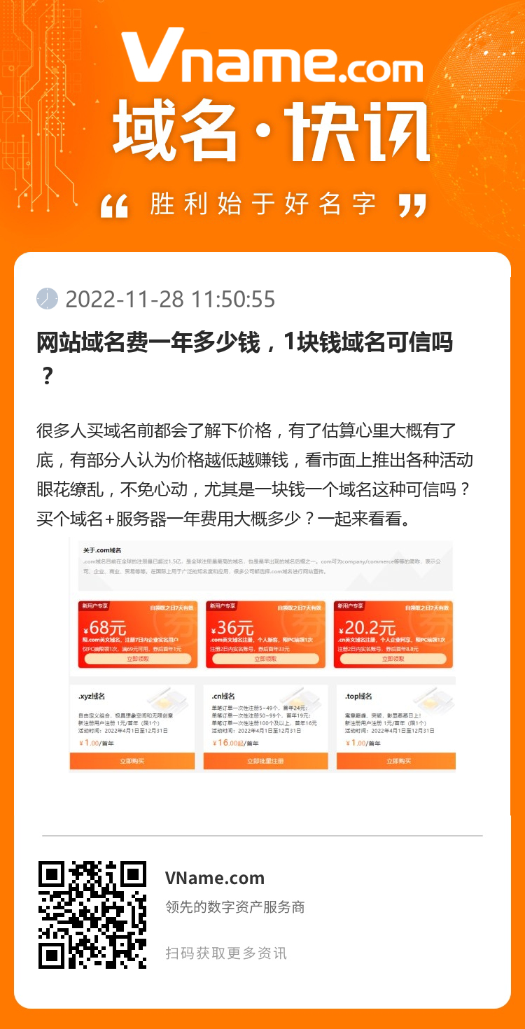 网站域名费一年多少钱，1块钱域名可信吗？