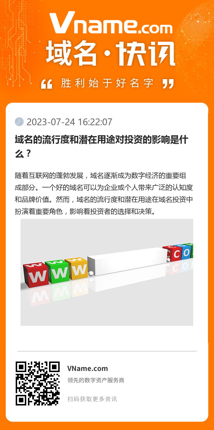 域名的流行度和潜在用途对投资的影响是什么？