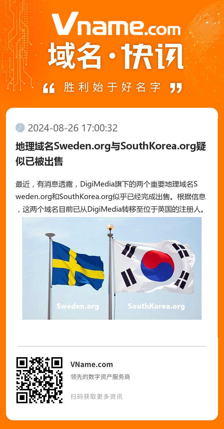 地理域名Sweden.org与SouthKorea.org疑似已被出售