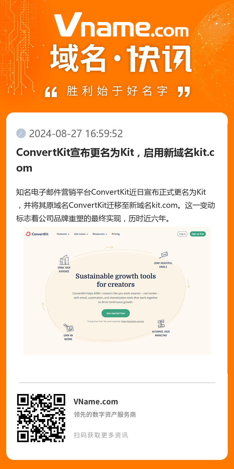 ConvertKit宣布更名为Kit，启用新域名kit.com