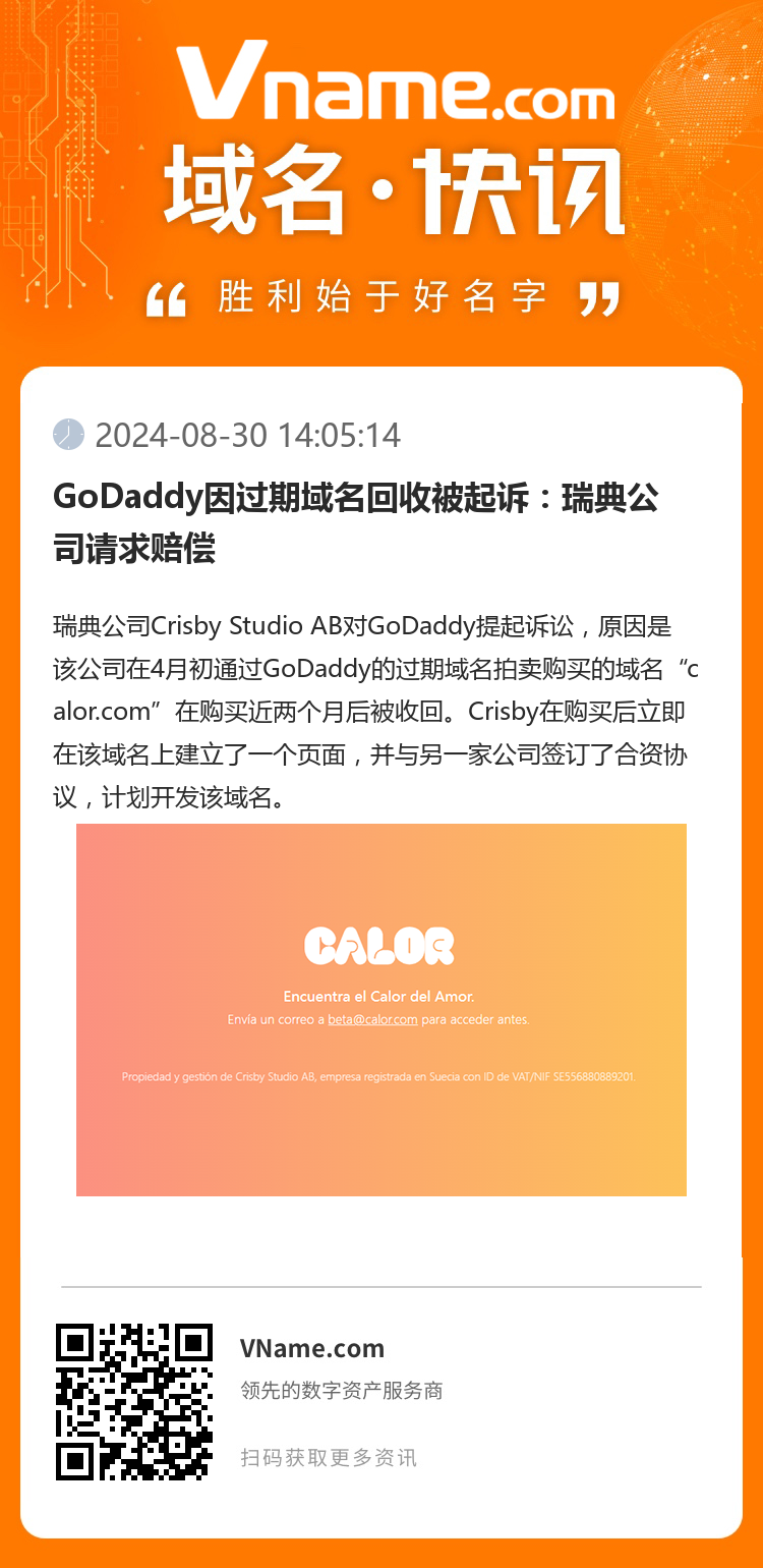 GoDaddy因过期域名回收被起诉：瑞典公司请求赔偿