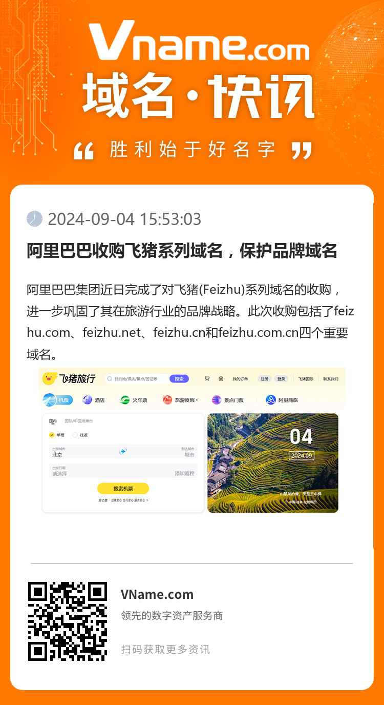 阿里巴巴收购飞猪系列域名，保护品牌域名