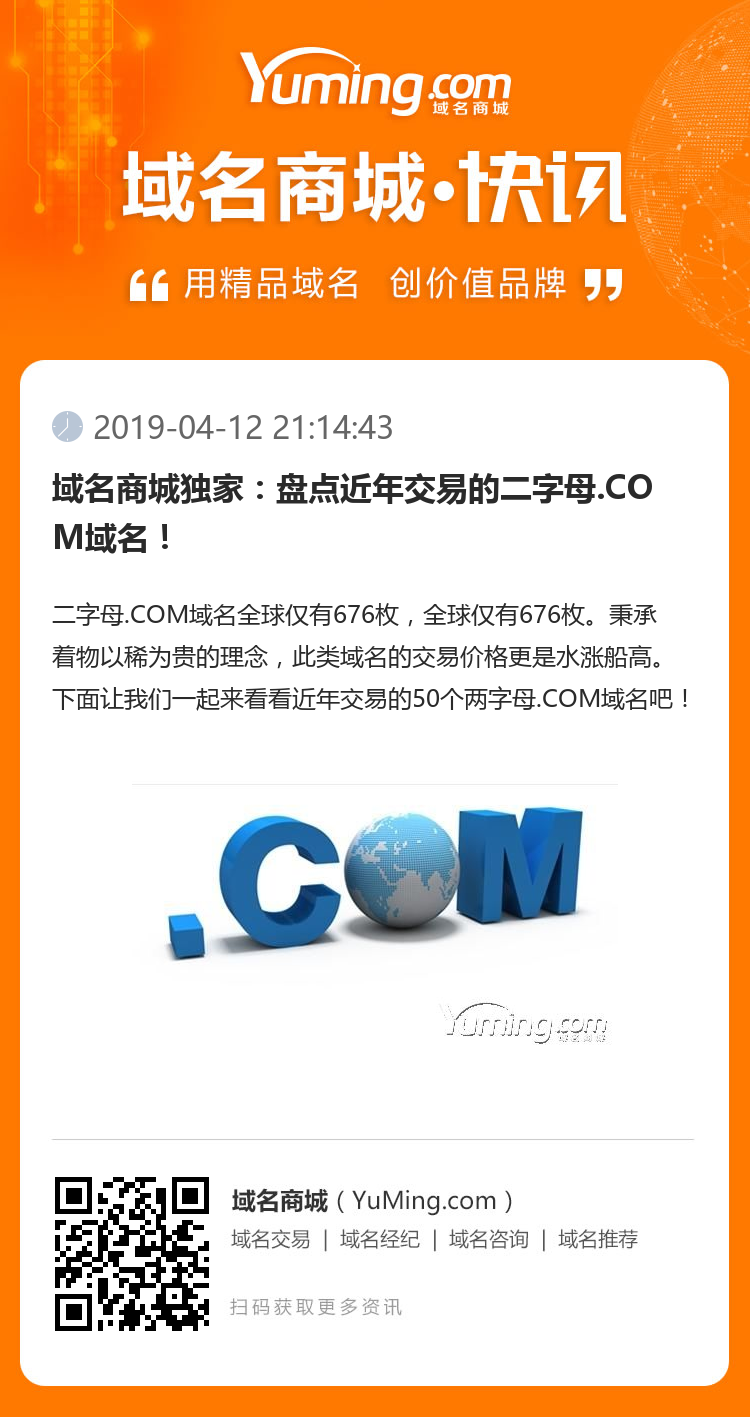 域名商城独家：盘点近年交易的二字母.COM域名！