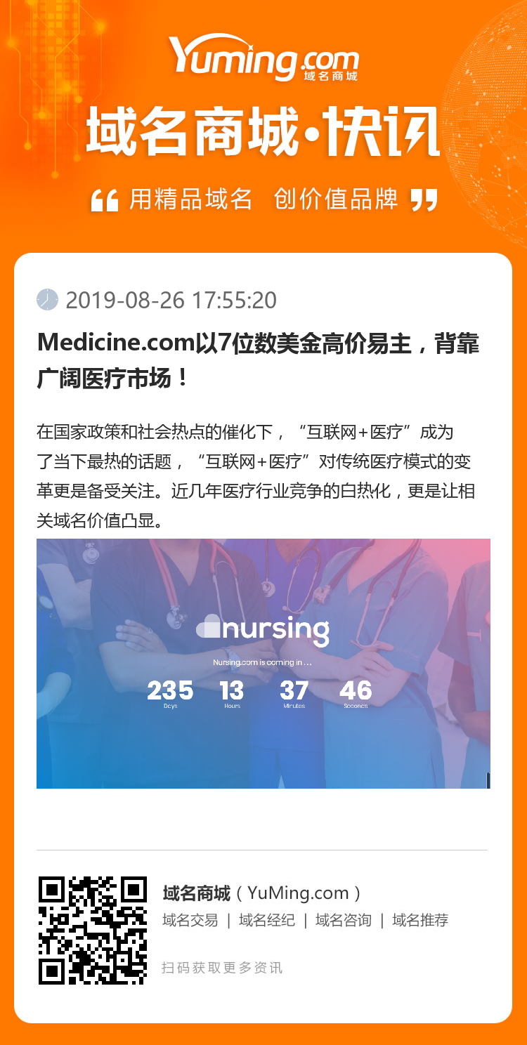 Medicine.com以7位数美金高价易主，背靠广阔医疗市场！